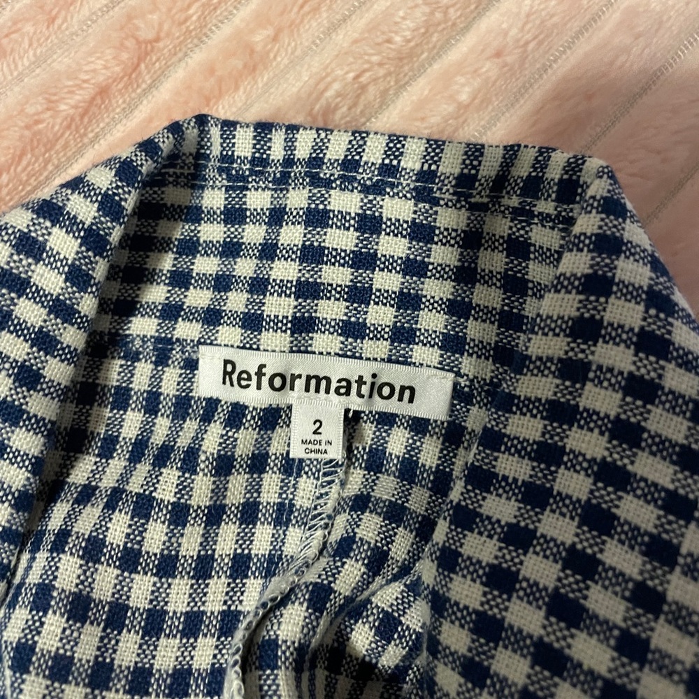 Reformation Elton Gingham Linen Cropped Blazer and Mini Skirt Set - Picture 3 of 6